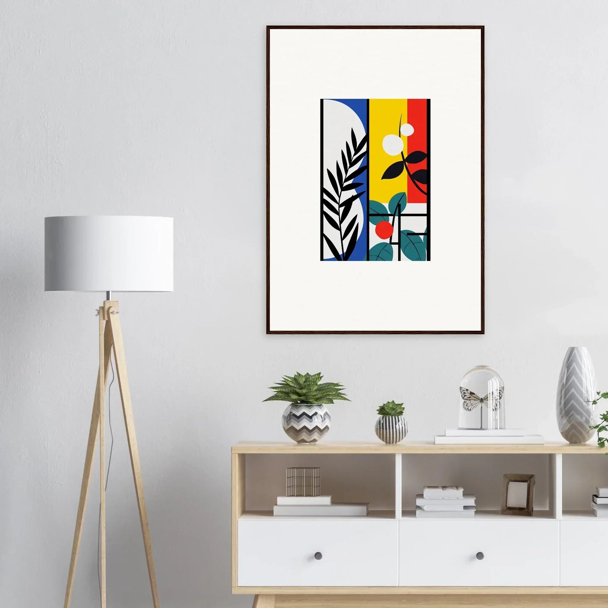 Framed canvas print of Dreamfolk Blooming with colorful geometric shapes for room decoration