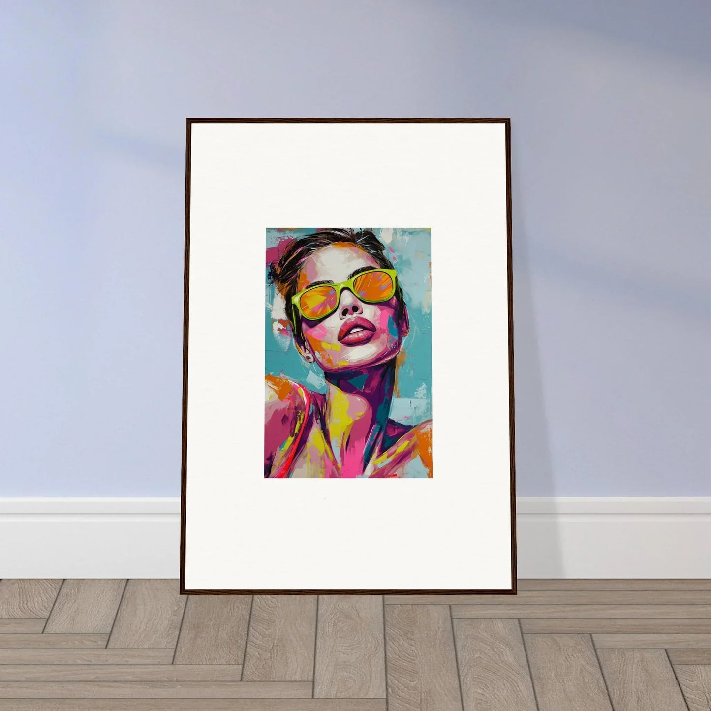 Colorful portrait in yellow sunglasses, perfect for radiant reverie room decoration