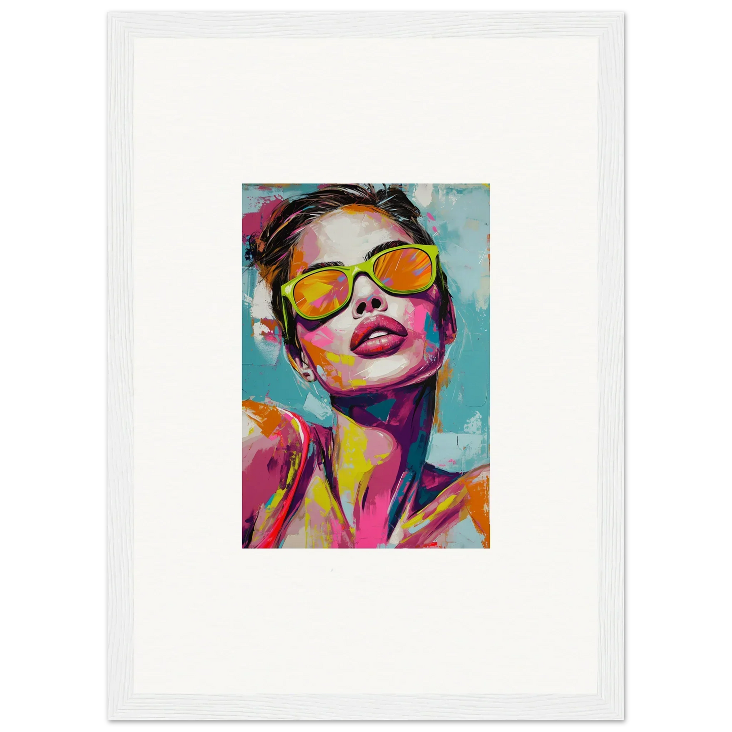 Colorful portrait with yellow sunglasses, perfect for your Radiant Reverie room decoration