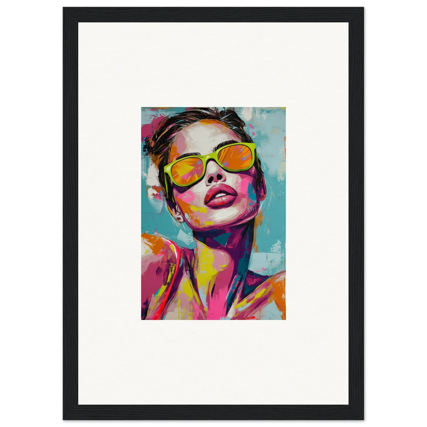 Colorful portrait with yellow sunglasses for vibrant room decoration canvas print