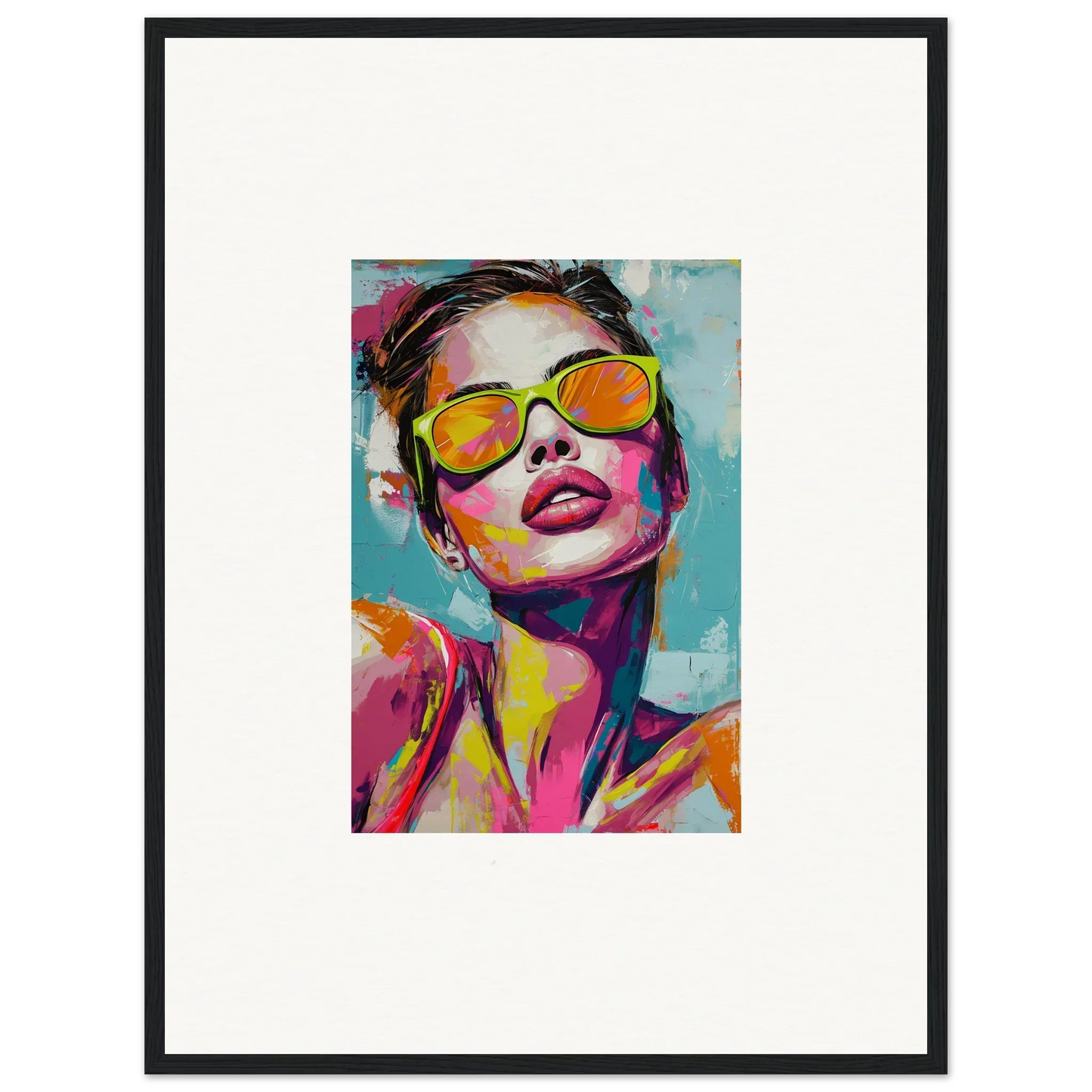 Colorful canvas print of a person in yellow sunglasses - perfect for radiant reverie room decoration