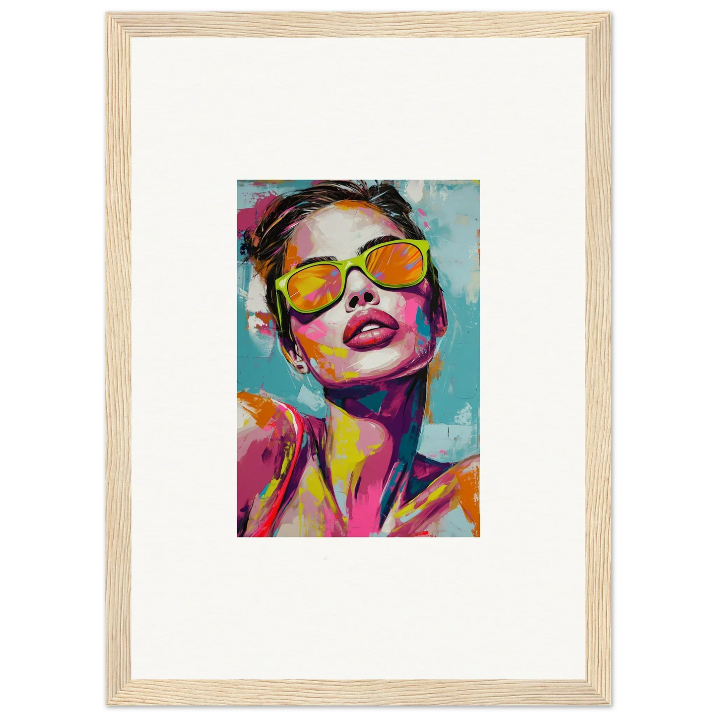 Colorful portrait of a person in yellow sunglasses for vibrant room decoration