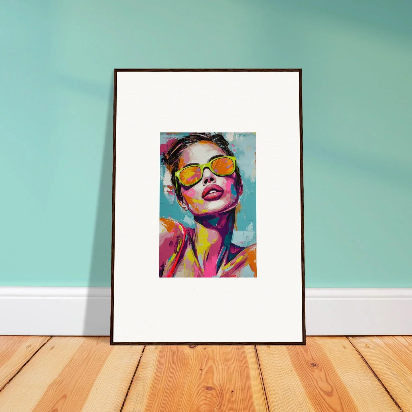 Framed canvas print of a person in vibrant sunglasses for a radiant reverie vibe