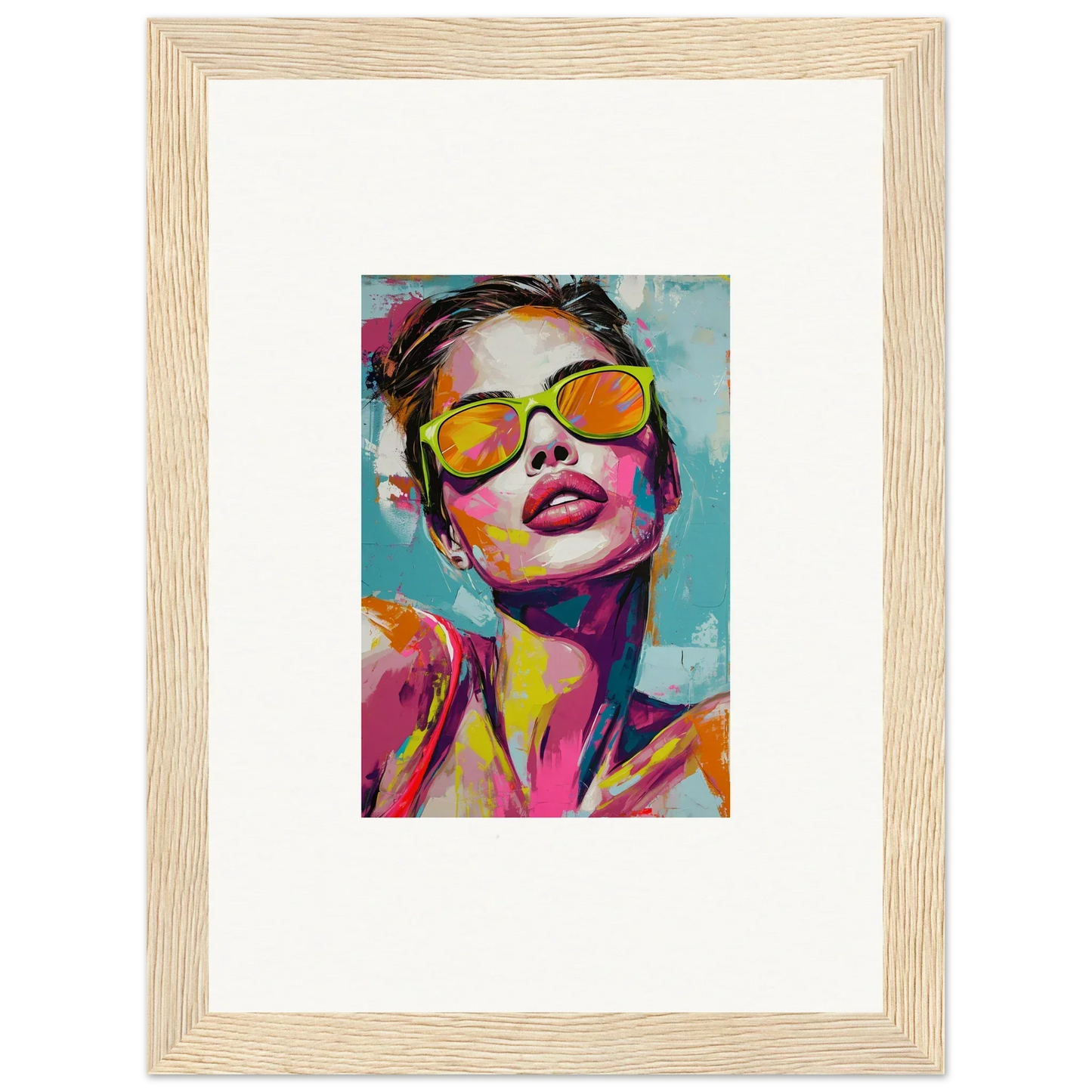 Colorful canvas print of a person in yellow sunglasses for radiant reverie room decoration