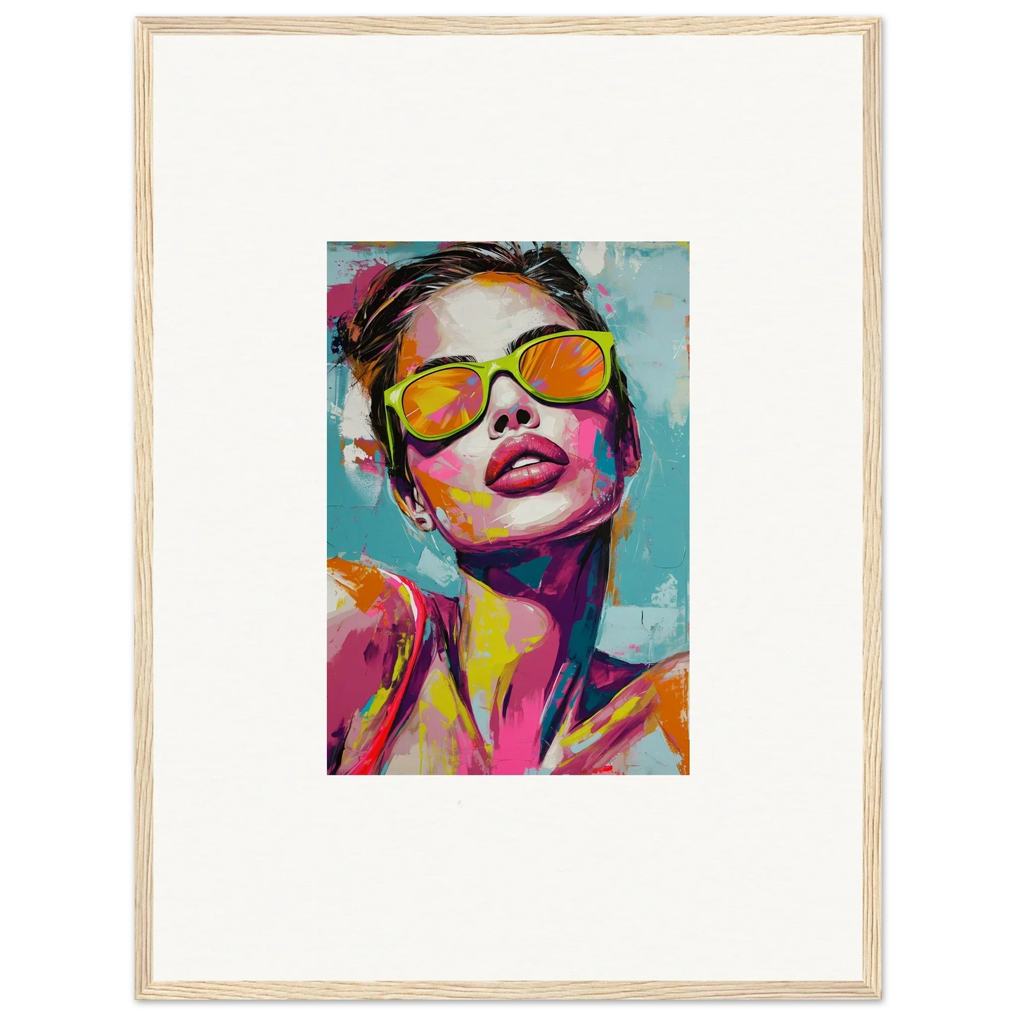 Colorful portrait with yellow sunglasses, perfect for your Radiant Reverie room decoration