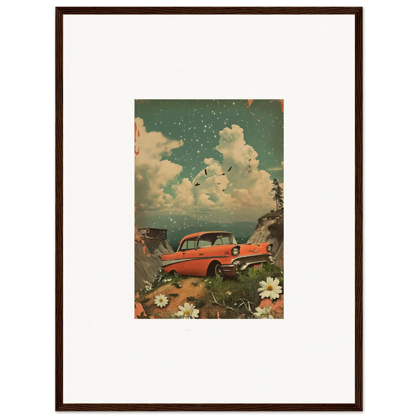 Vintage red classic car illustration perfect for Poppy Companion room decoration canvas print