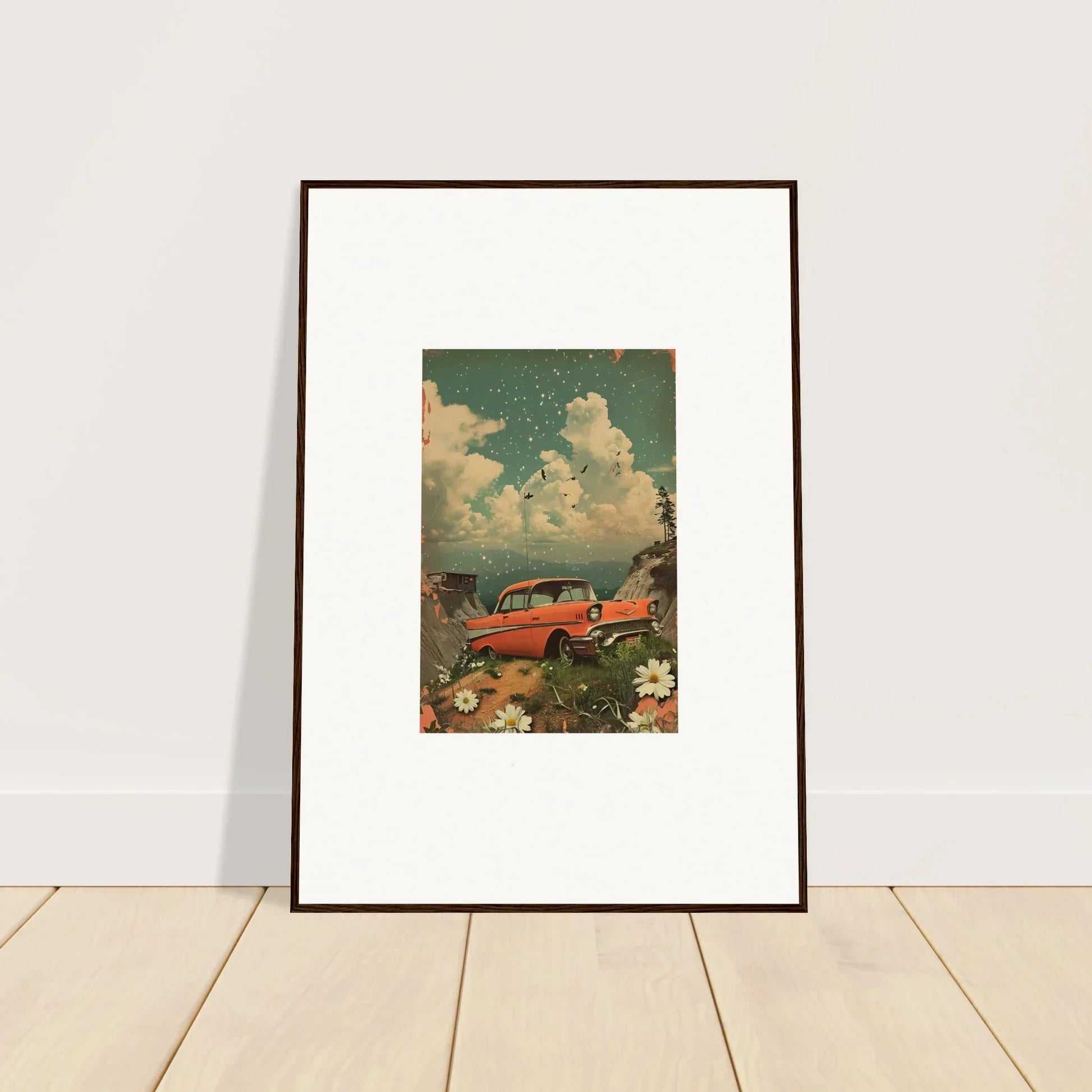 Framed vintage red car canvas print perfect for Poppy Companion room decoration