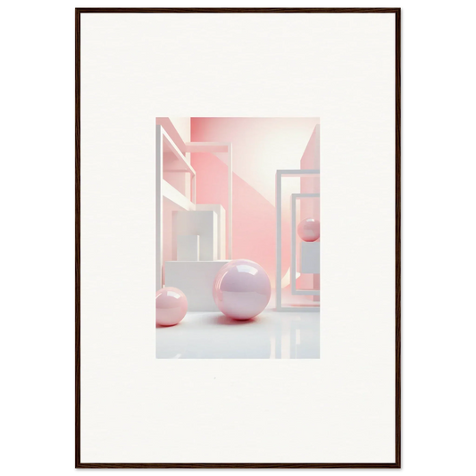 Framed abstract wall art with geometric shapes and pink spheres for cool room decoration