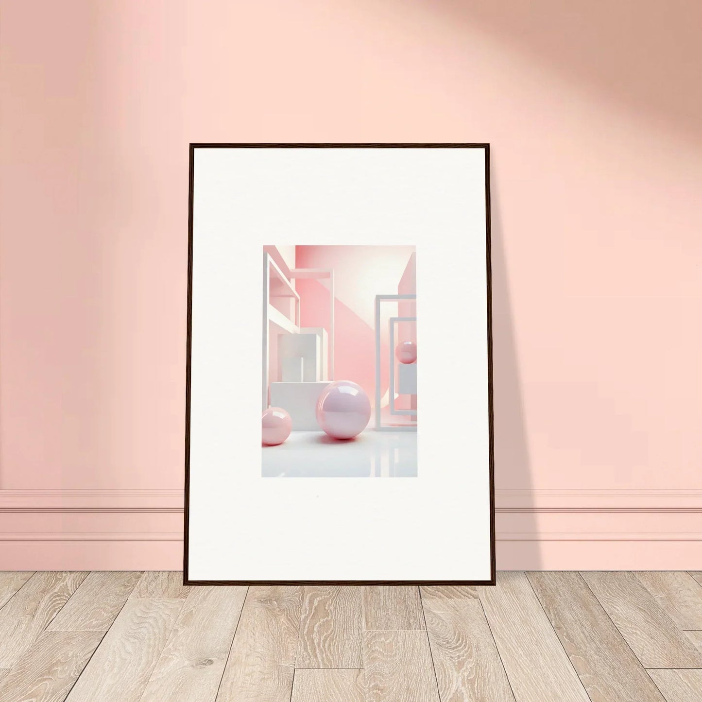Minimalist pink room decoration canvas print featuring a spherical object wall art