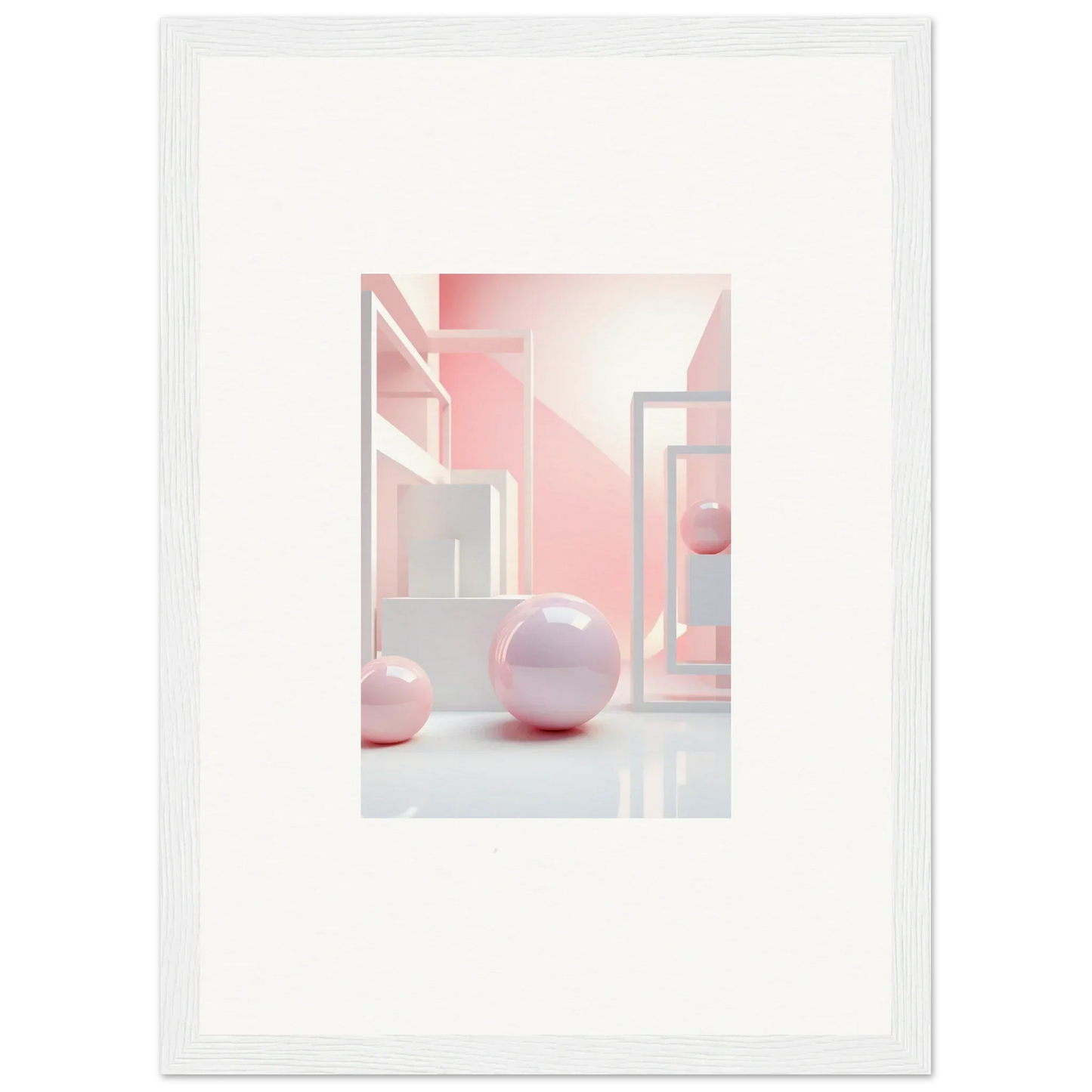 Framed abstract wall art with pink geometric shapes perfect for room decoration