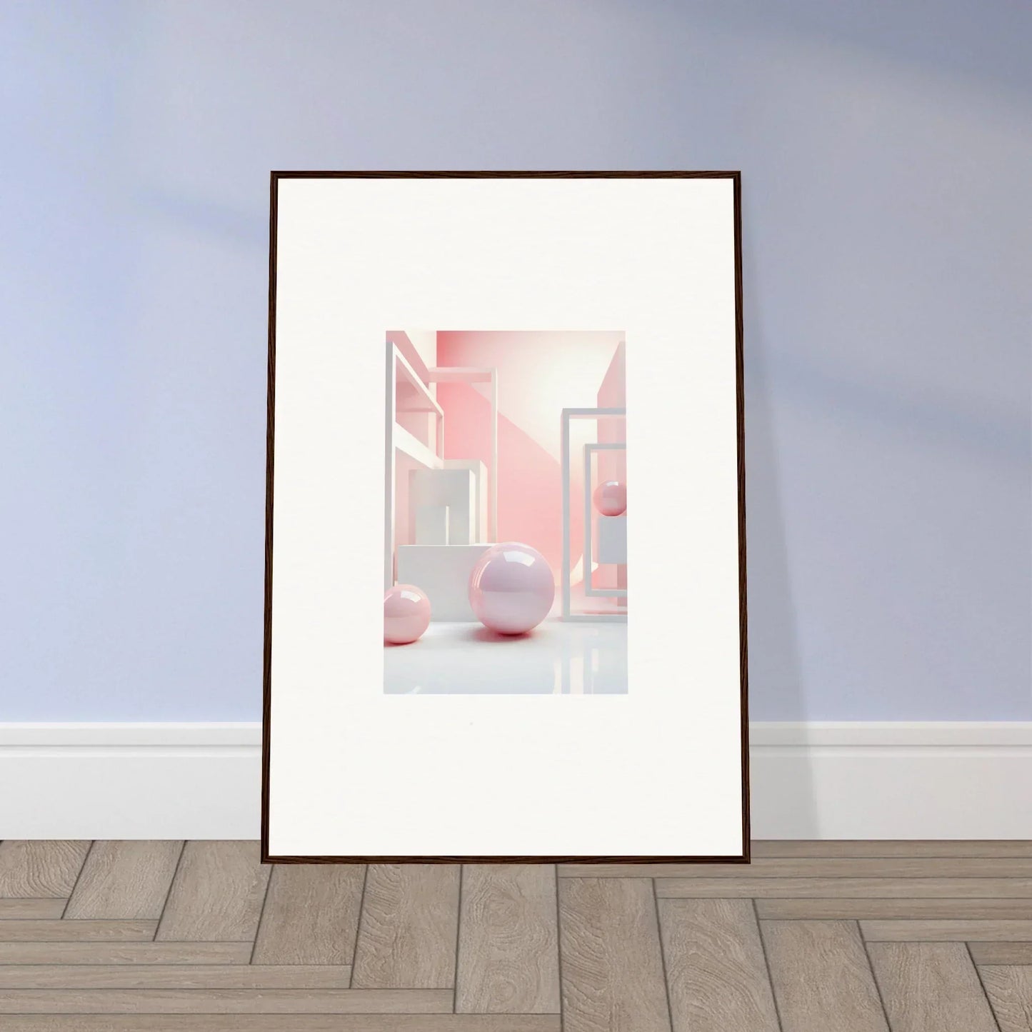 Framed canvas print of minimalist architecture in soft pink hues for chic room decoration