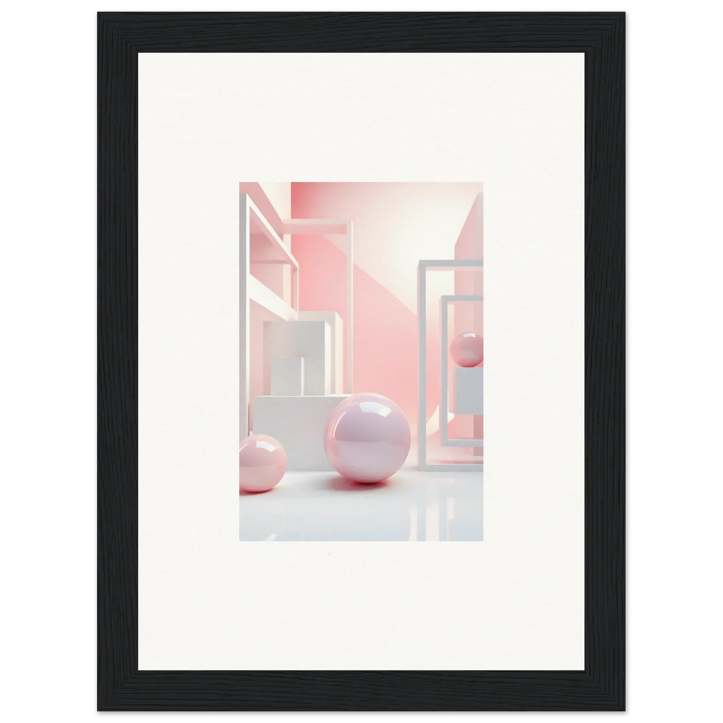 Framed abstract wall art with geometric shapes in soft pink for trendy room decoration