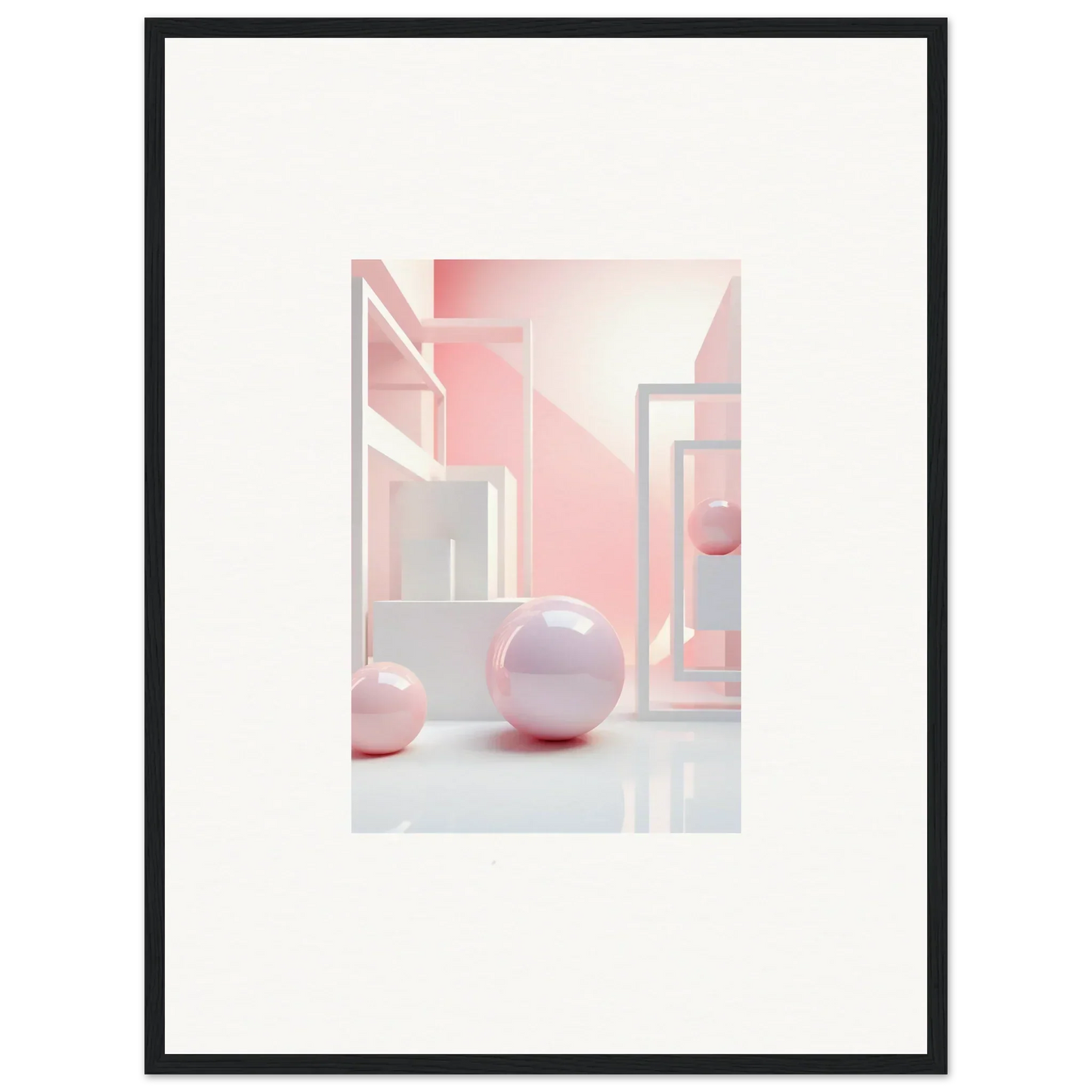 Framed abstract wall art with geometric shapes in soft pink for room decoration