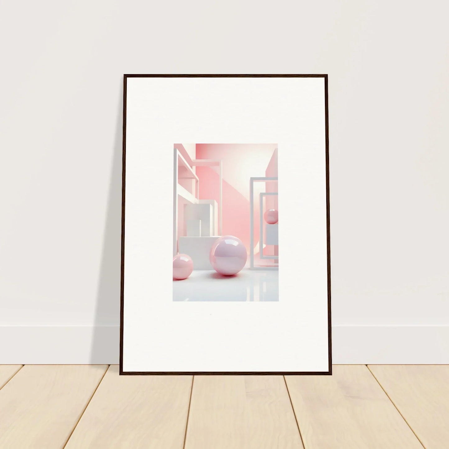 Framed minimalist pink architectural wall art for stylish room decoration