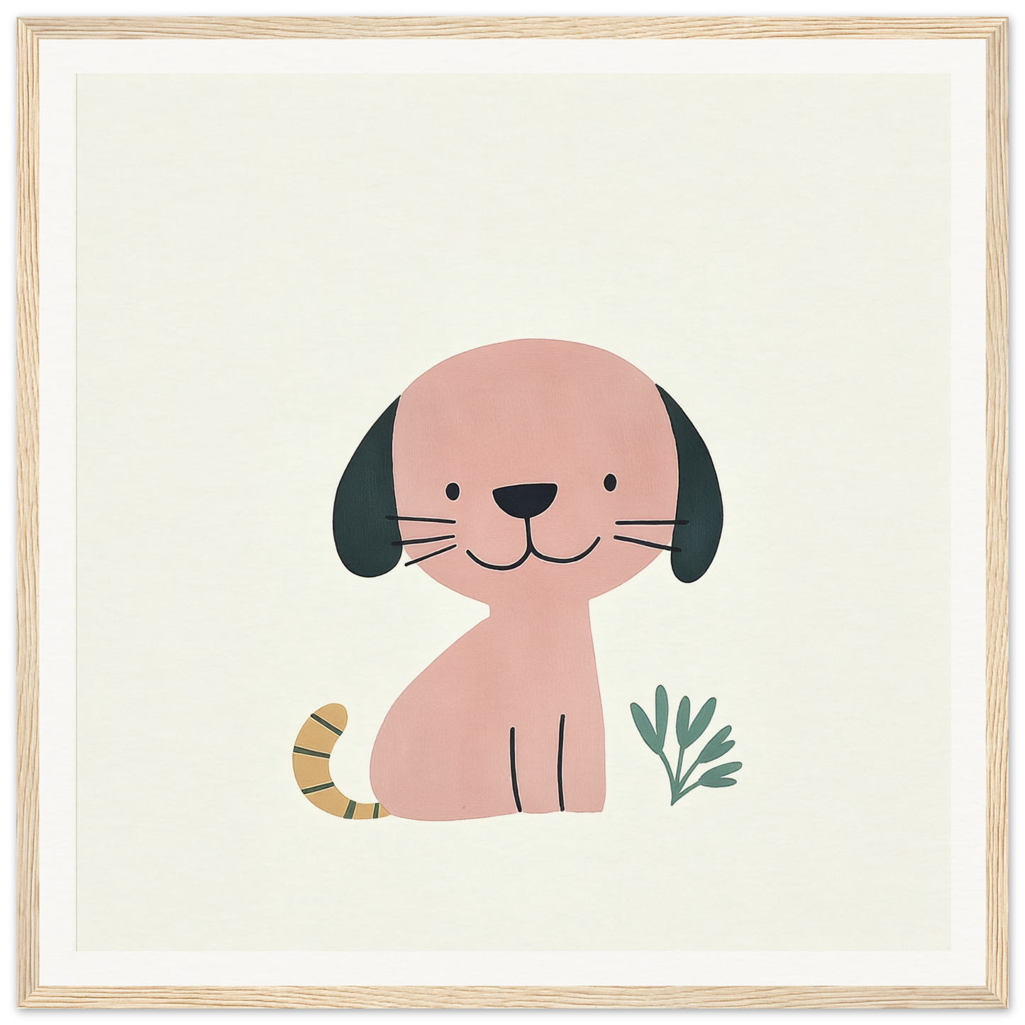 Cute cartoon dog with black floppy ears next to a plant in Township Canine Yawn art