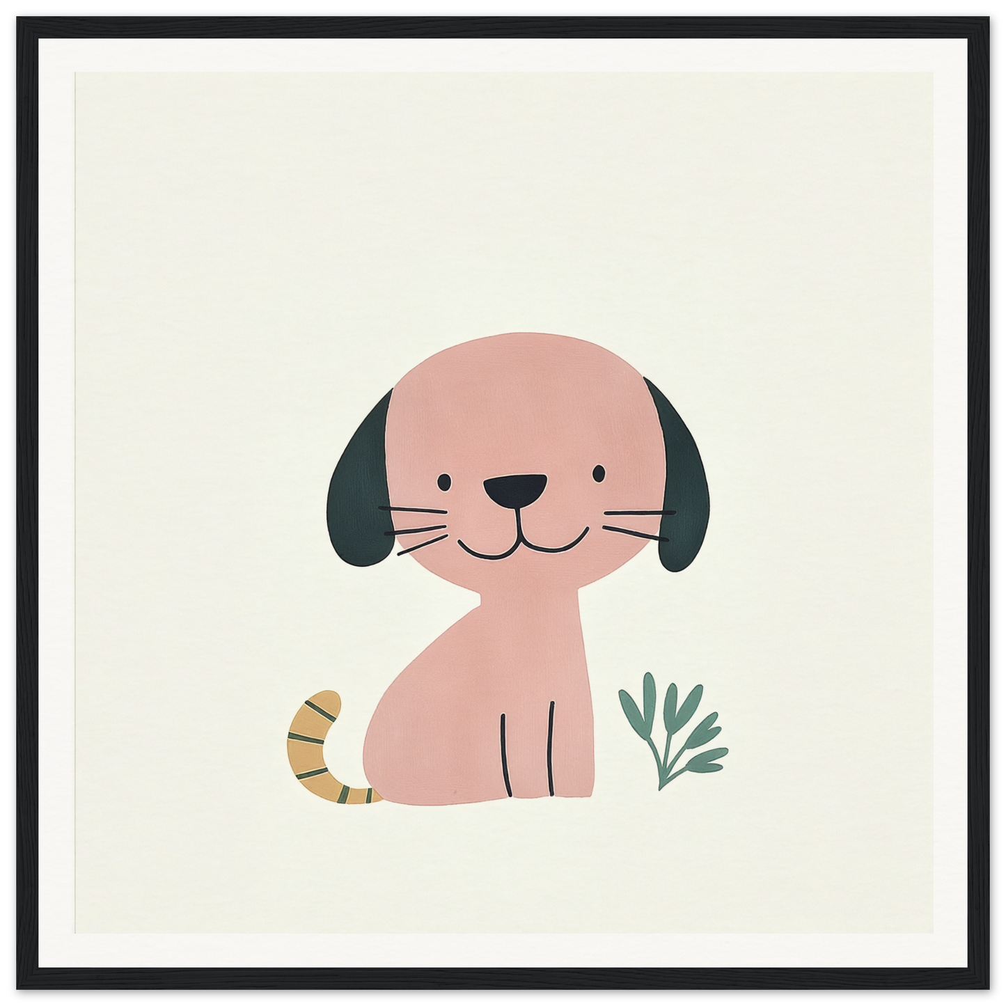 Cute cartoon dog with black floppy ears and striped tail in Township Canine Yawn