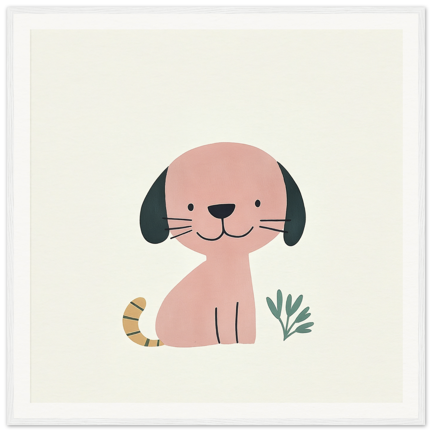 Cute cartoon pink dog with black floppy ears and striped tail from Township Canine Yawn