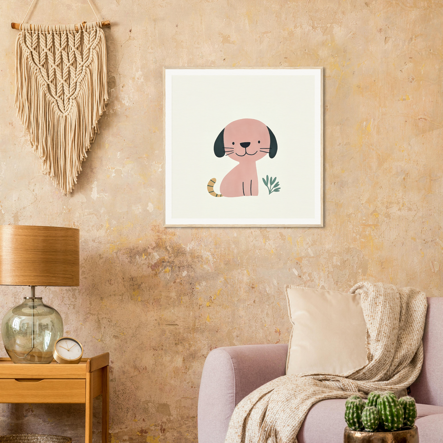 Cute cartoon pink dog with plant details from Township Canine Yawn special edition art™