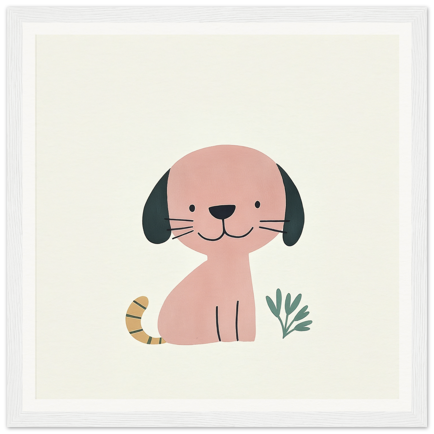Cute cartoon pink dog with black floppy ears and striped tail from Township Canine Yawn