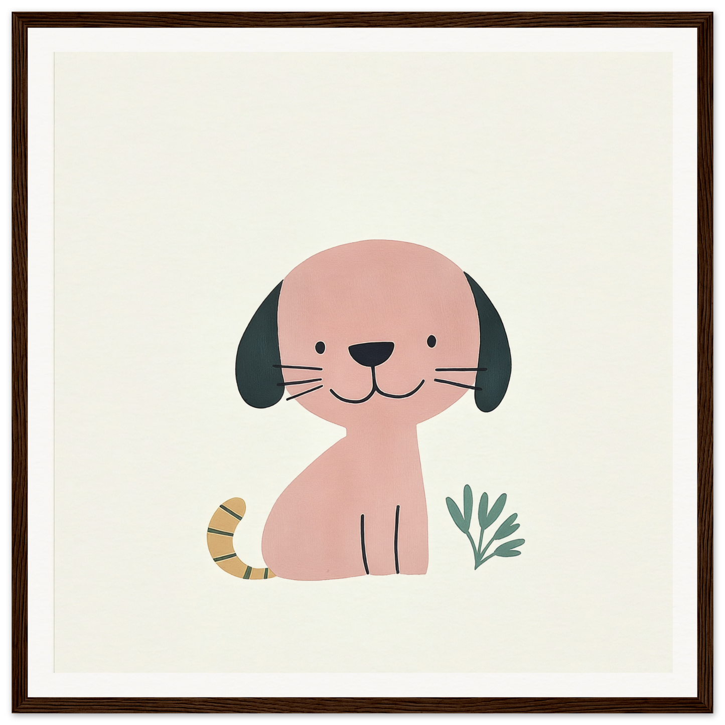Cute pink cartoon dog with black ears and striped tail from Township Canine Yawn