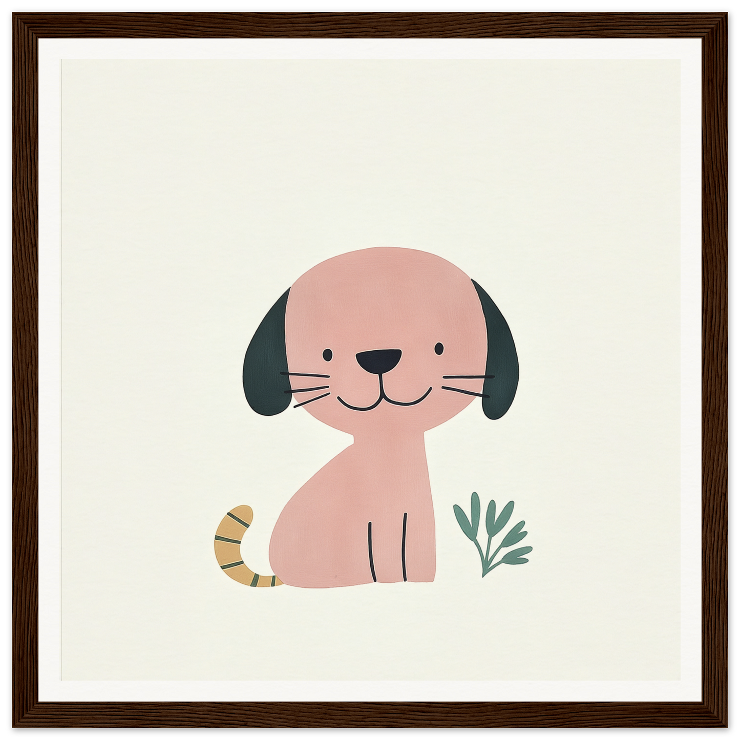 Cute cartoon dog with black floppy ears and a striped tail from Township Canine Yawn