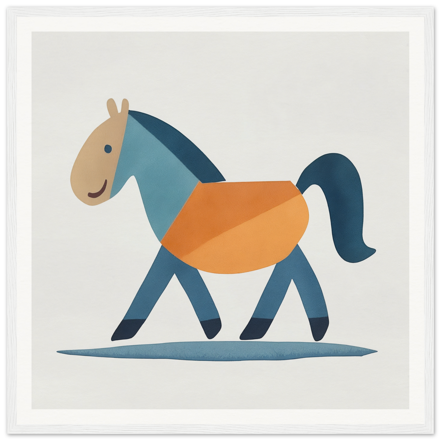 Stylized cartoon horse in blue and orange colors from Tranquil Trotting Majesty