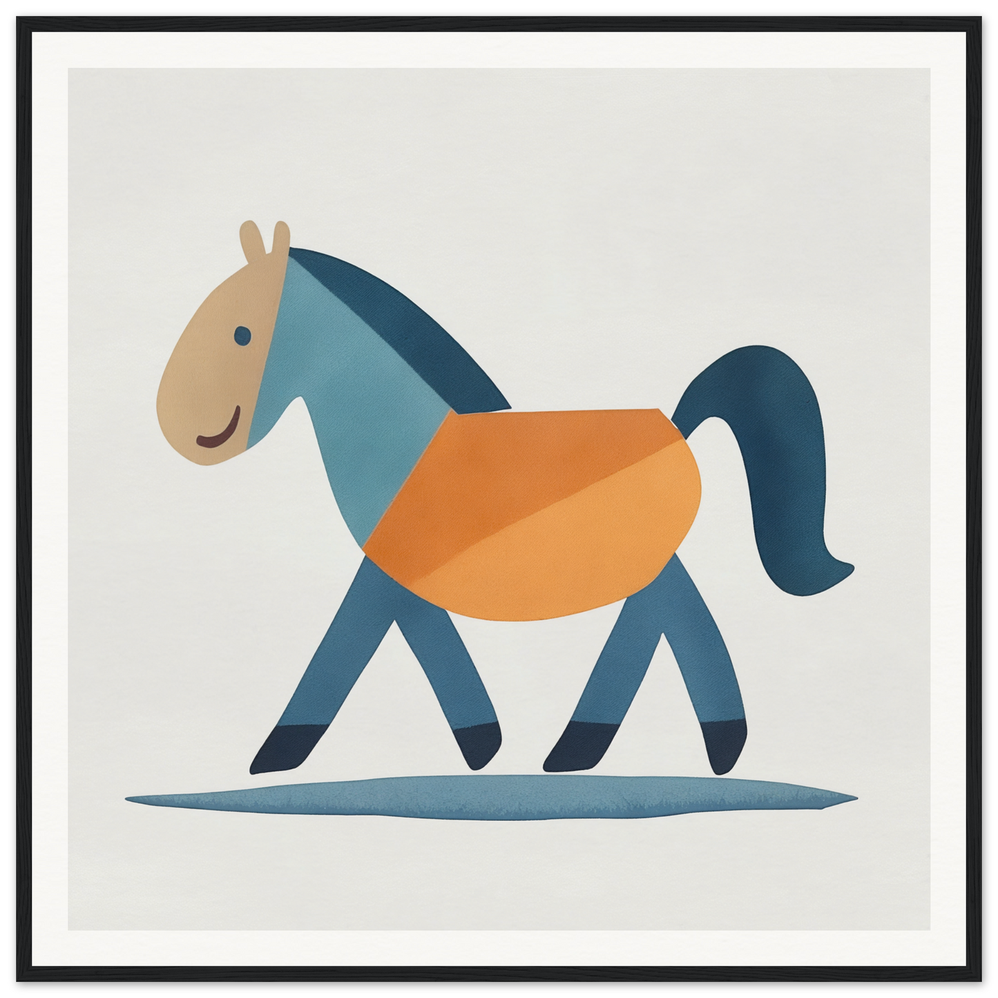 Stylized cartoon horse in blue and orange colors from Tranquil Trotting Majesty collection