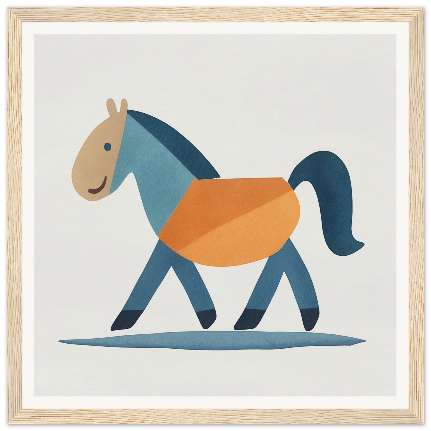 Stylized cartoon horse in blue and orange for Tranquil Trotting Majesty art™