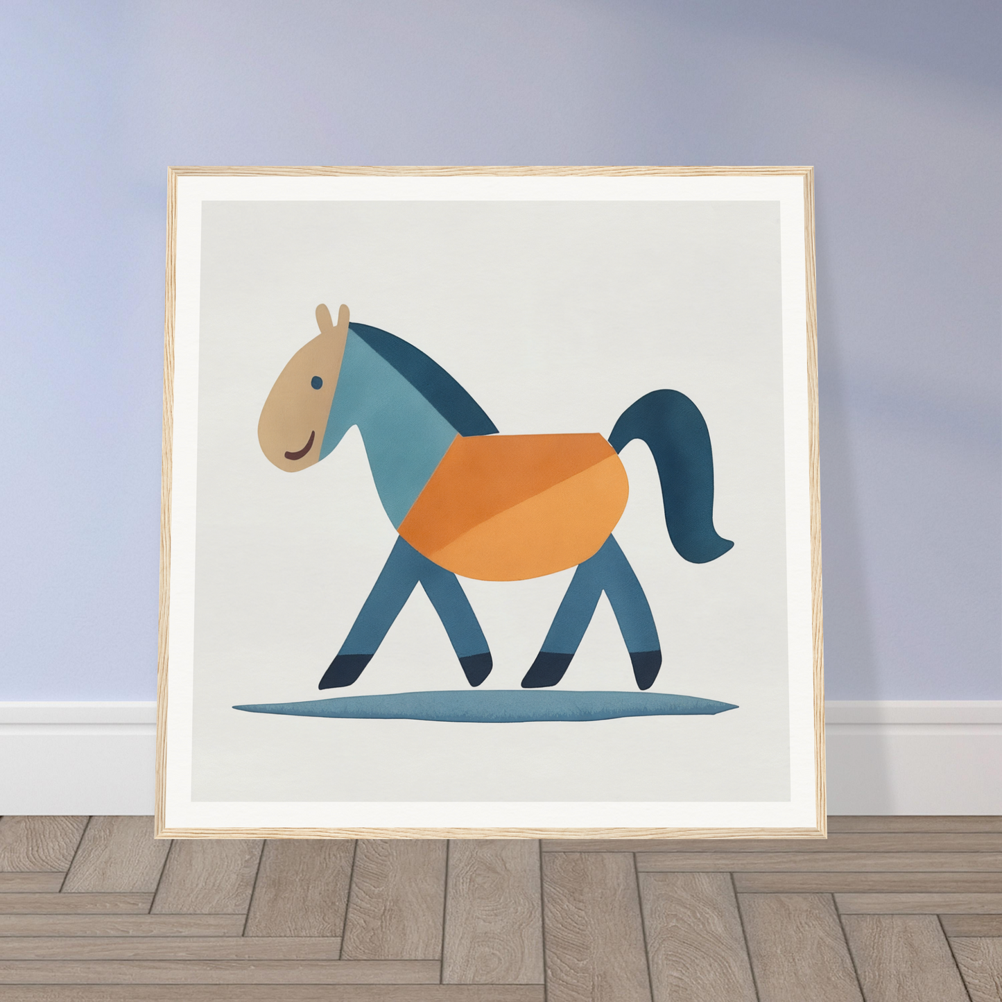 Stylized cartoon horse in blue and orange for Tranquil Trotting Majesty special edition art™