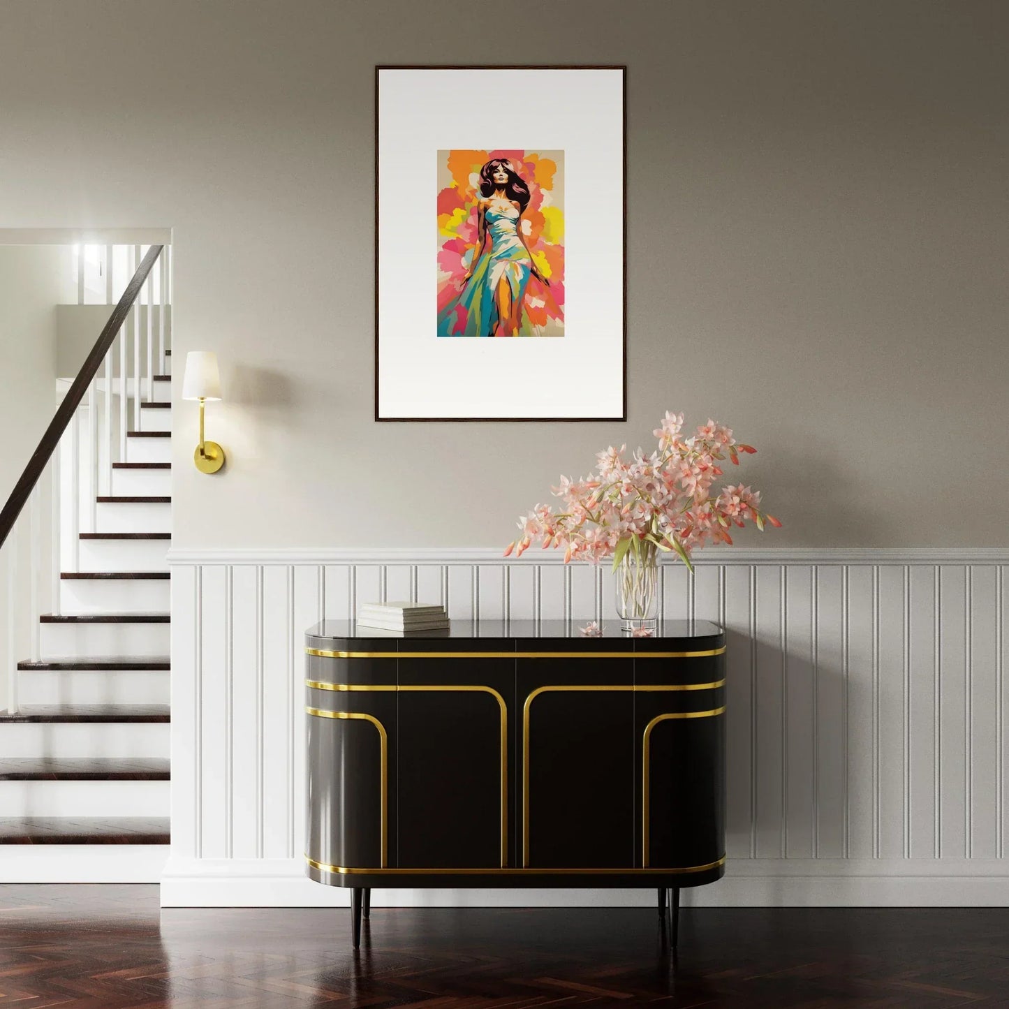 Art Deco-style black cabinet with gold trim from the Transcendent Chromatic Muse collection