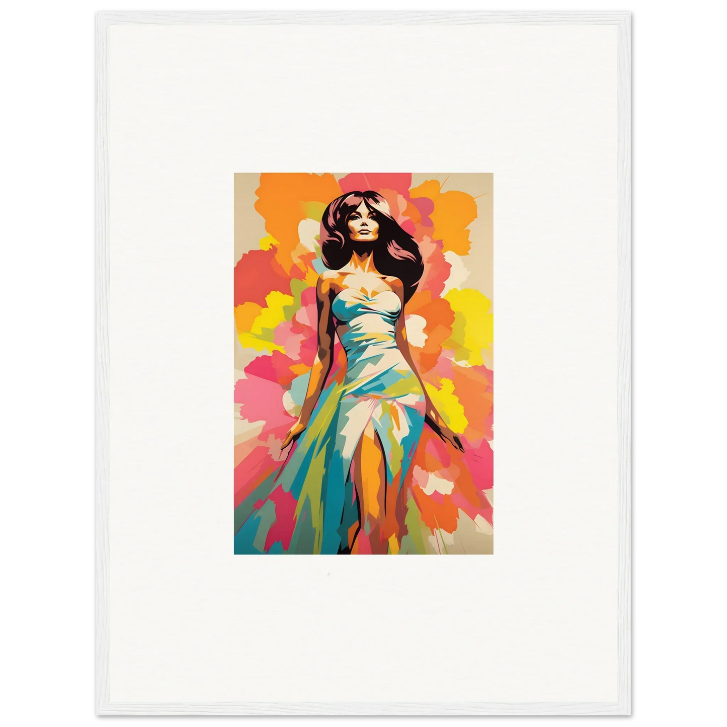 Colorful artistic portrait of a woman in a turquoise dress, Transcendent Chromatic Muse