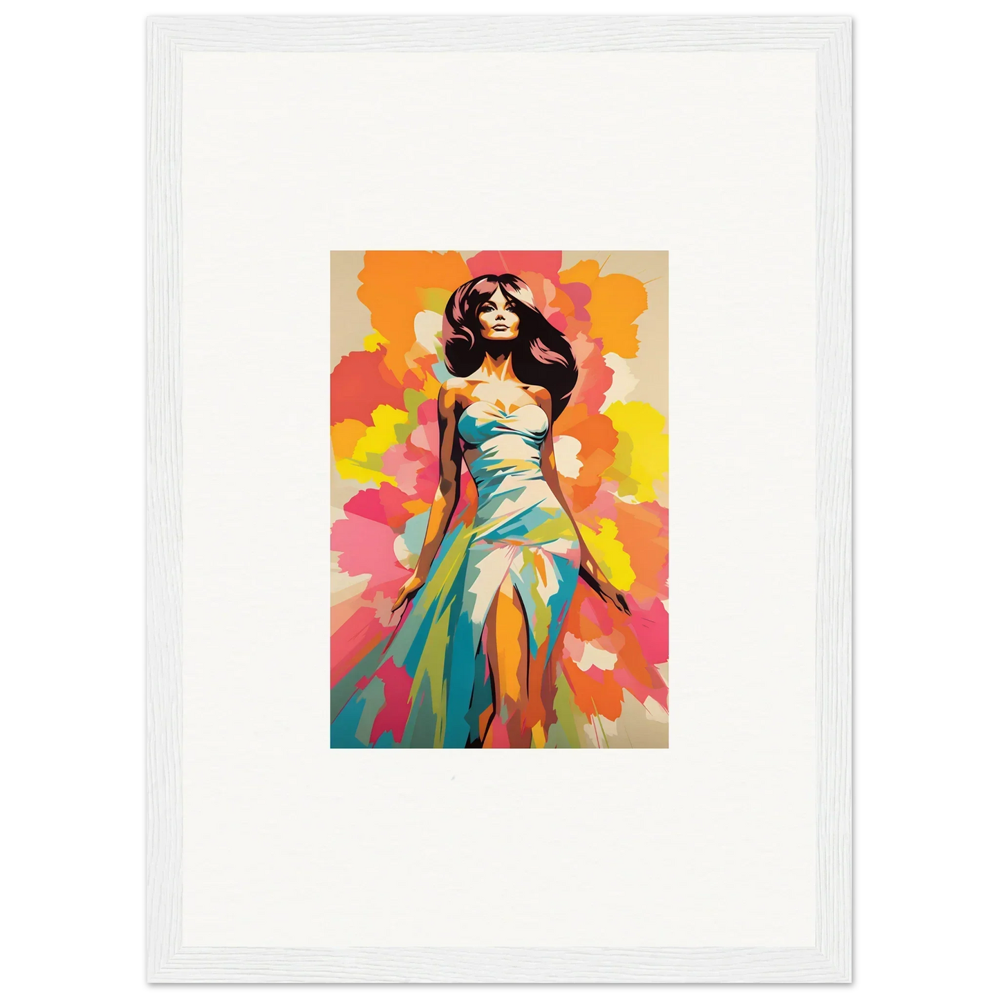 Colorful artistic portrait of a figure in a turquoise dress, Transcendent Chromatic Muse