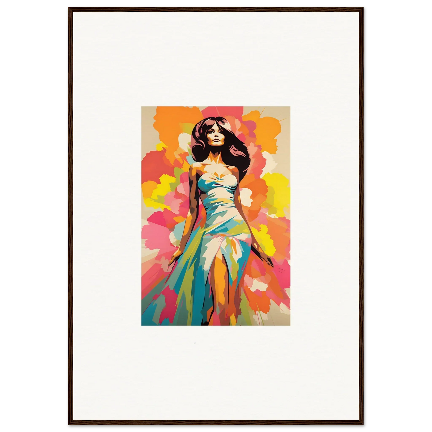 Colorful painting of a woman in turquoise dress for Transcendent Chromatic Muse