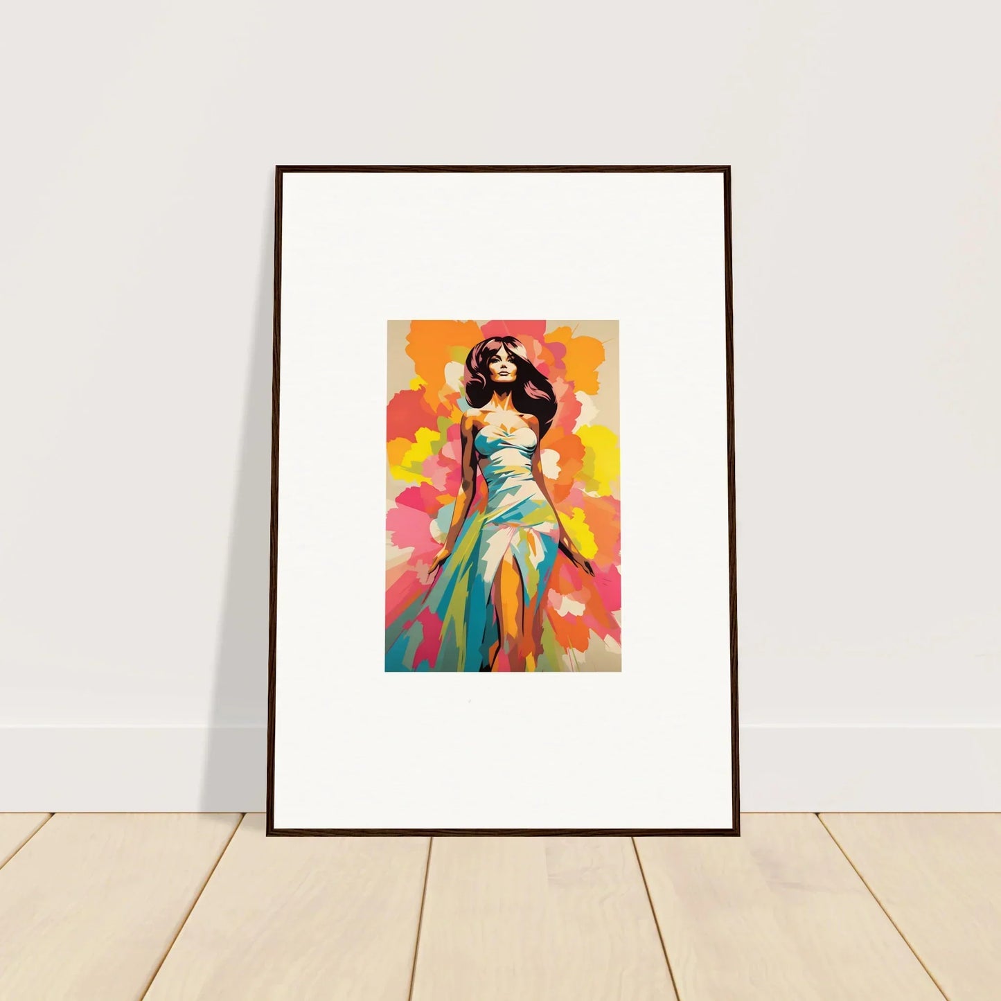Colorful watercolor illustration of a figure in a turquoise dress from Transcendent Chromatic Muse