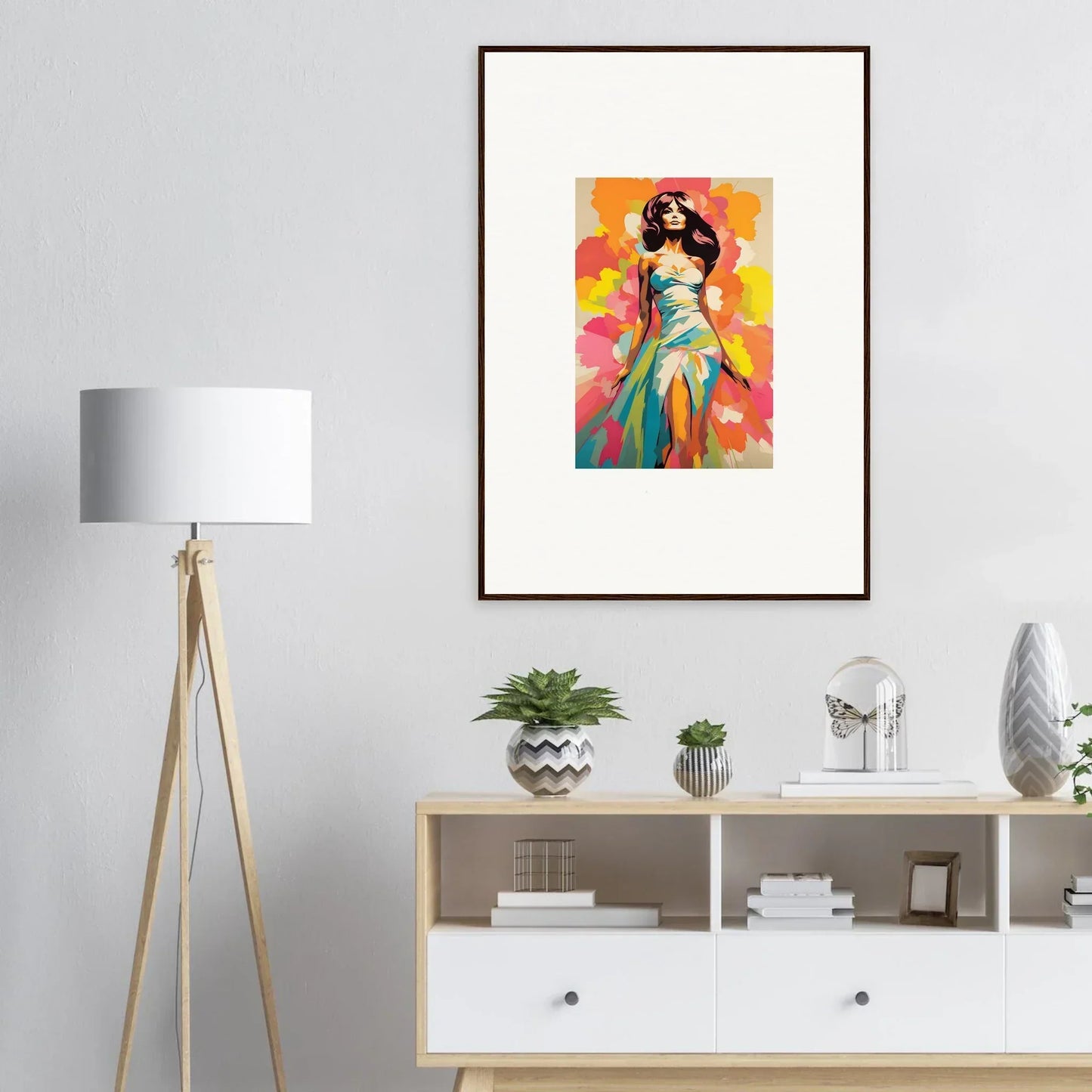 Colorful framed artwork of a figure in turquoise for the Transcendent Chromatic Muse