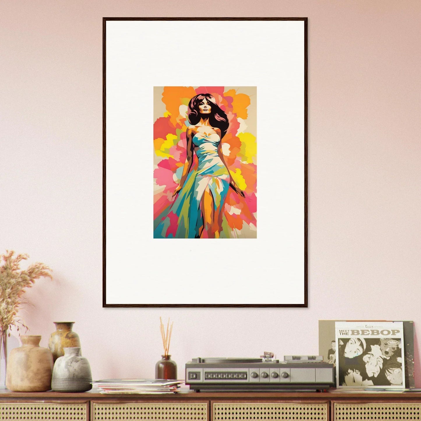Framed art print of a colorful fashion illustration for Transcendent Chromatic Muse