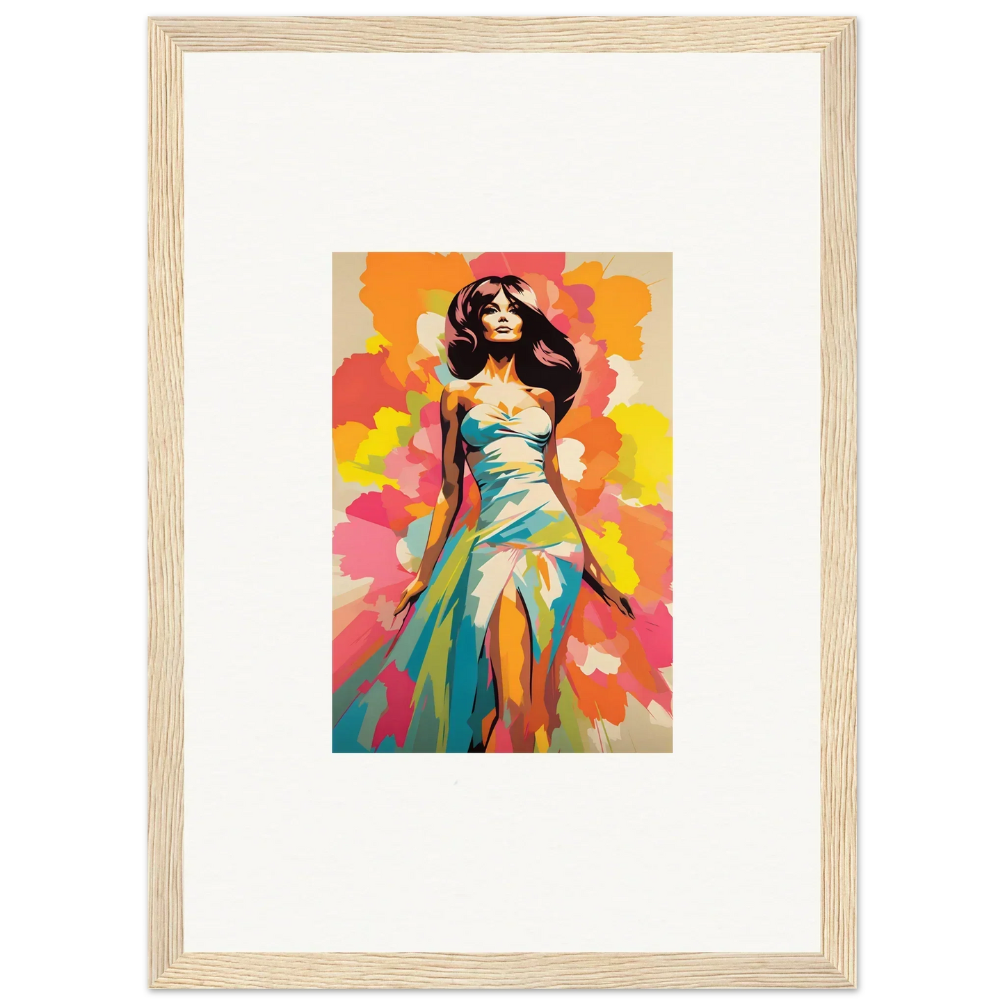 Colorful artistic portrait of a figure in a flowing turquoise dress, Transcendent Chromatic Muse