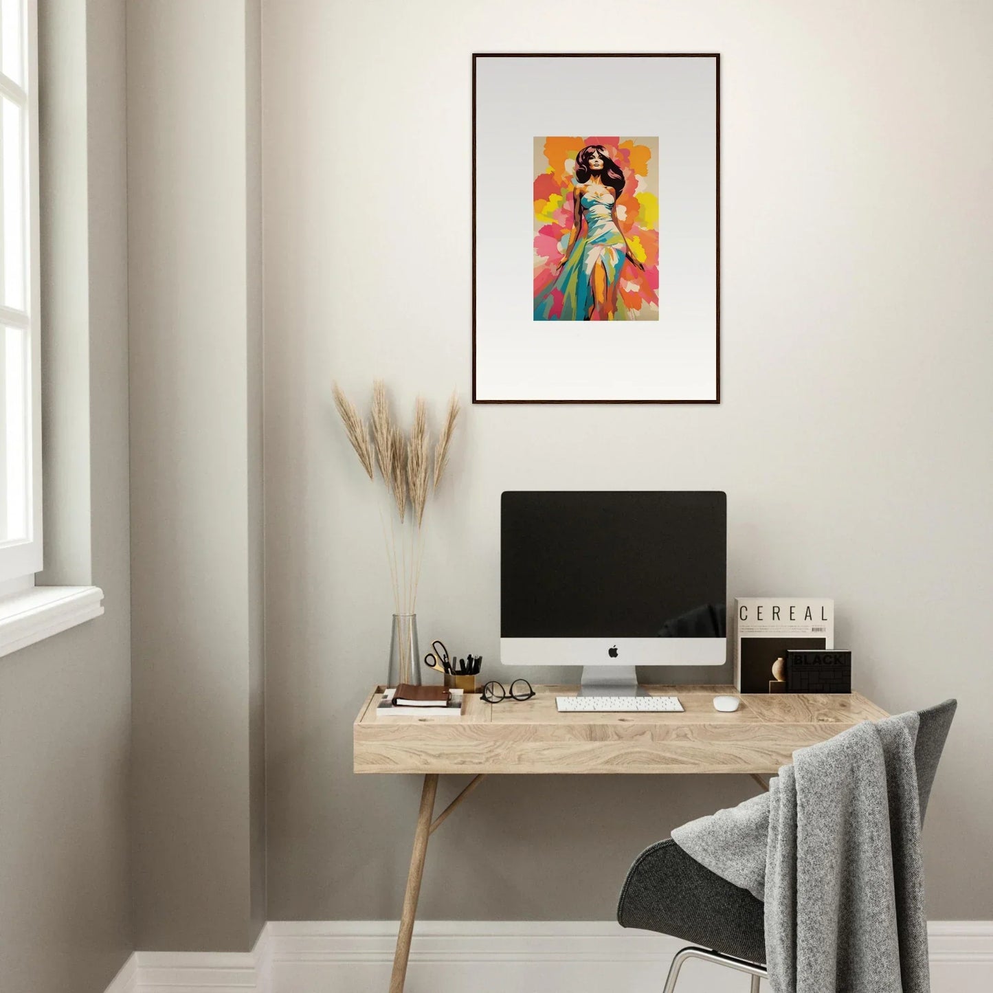 Simple wooden desk with iMac and minimalist decor from Transcendent Chromatic Muse