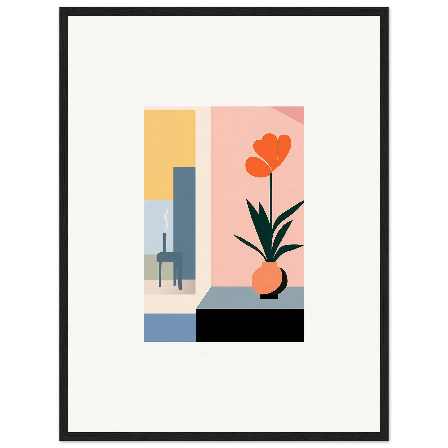 Minimalist canvas print of geometric shapes and an orange flower, perfect for room decoration