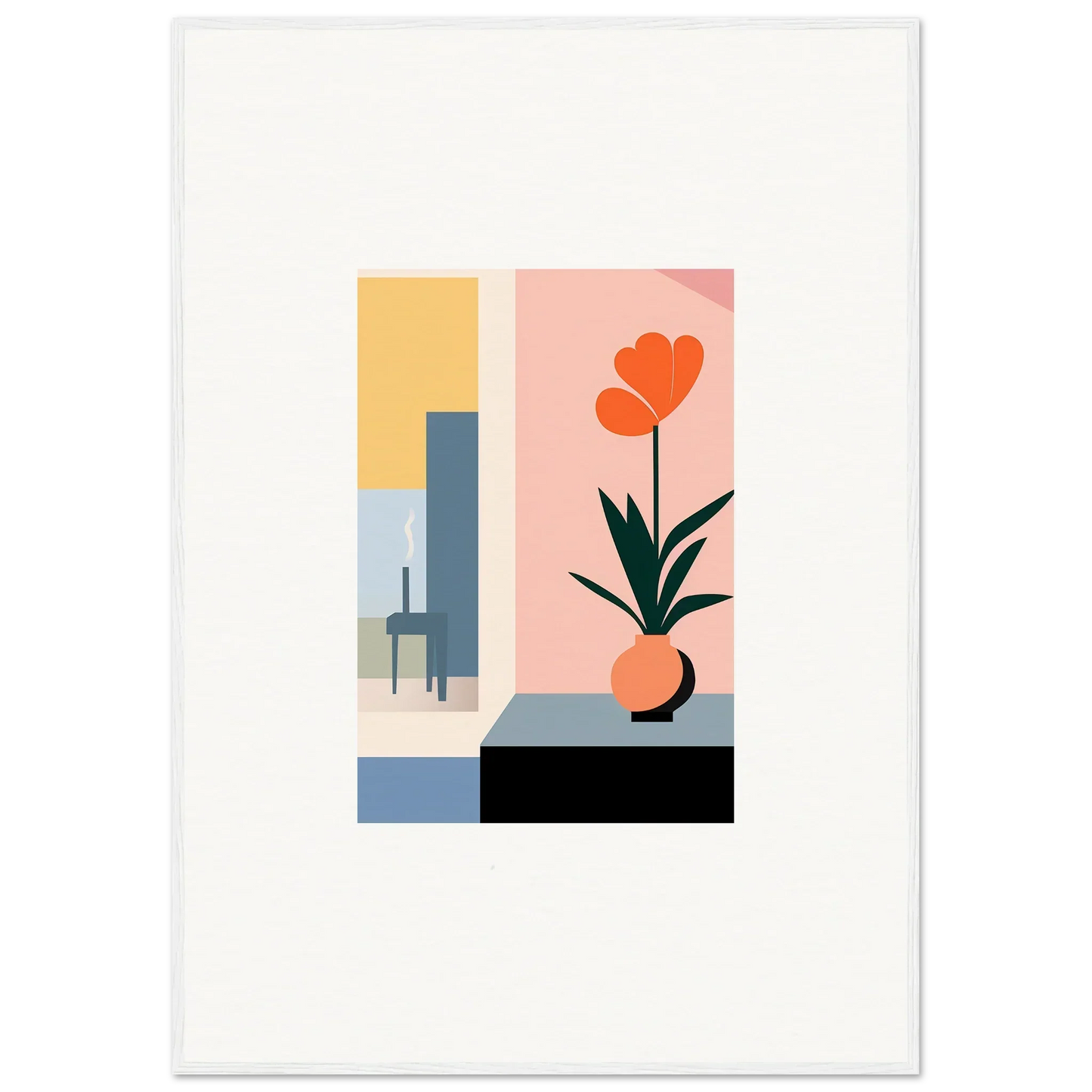 Minimalist abstract wall art with geometric shapes and an orange flower for room decoration