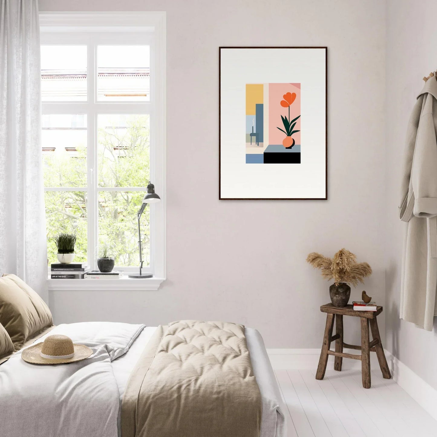 Cozy bedroom with minimalist decor and natural light, perfect for room decoration ideas