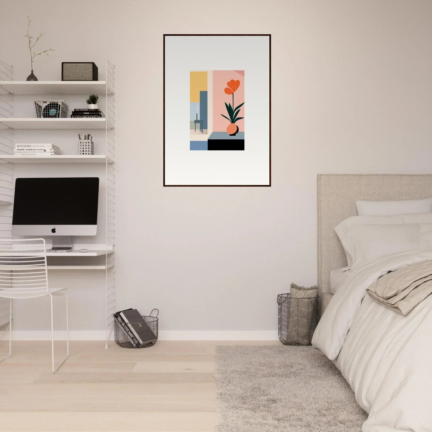 Framed abstract wall art of geometric shapes and a flower for stylish room decoration