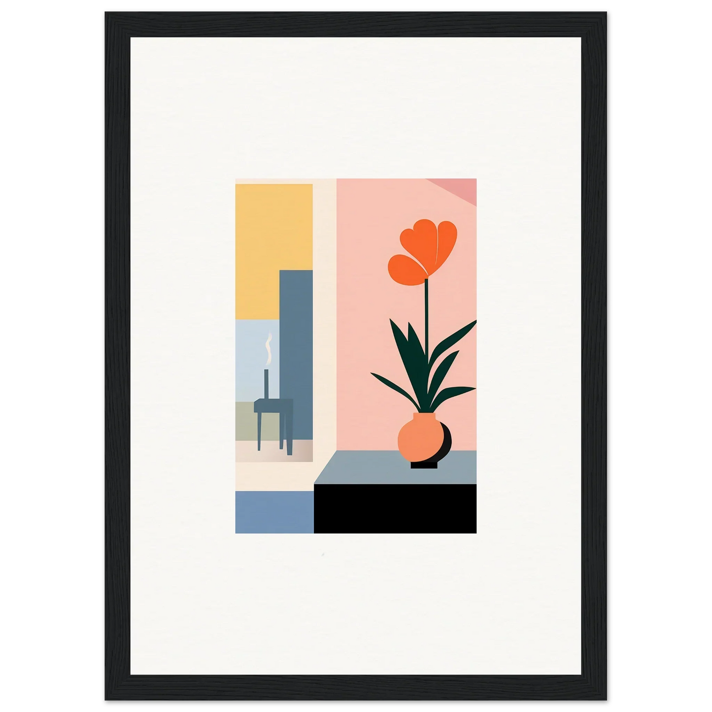 Minimalist orange flower in a vase, perfect wall art for room decoration