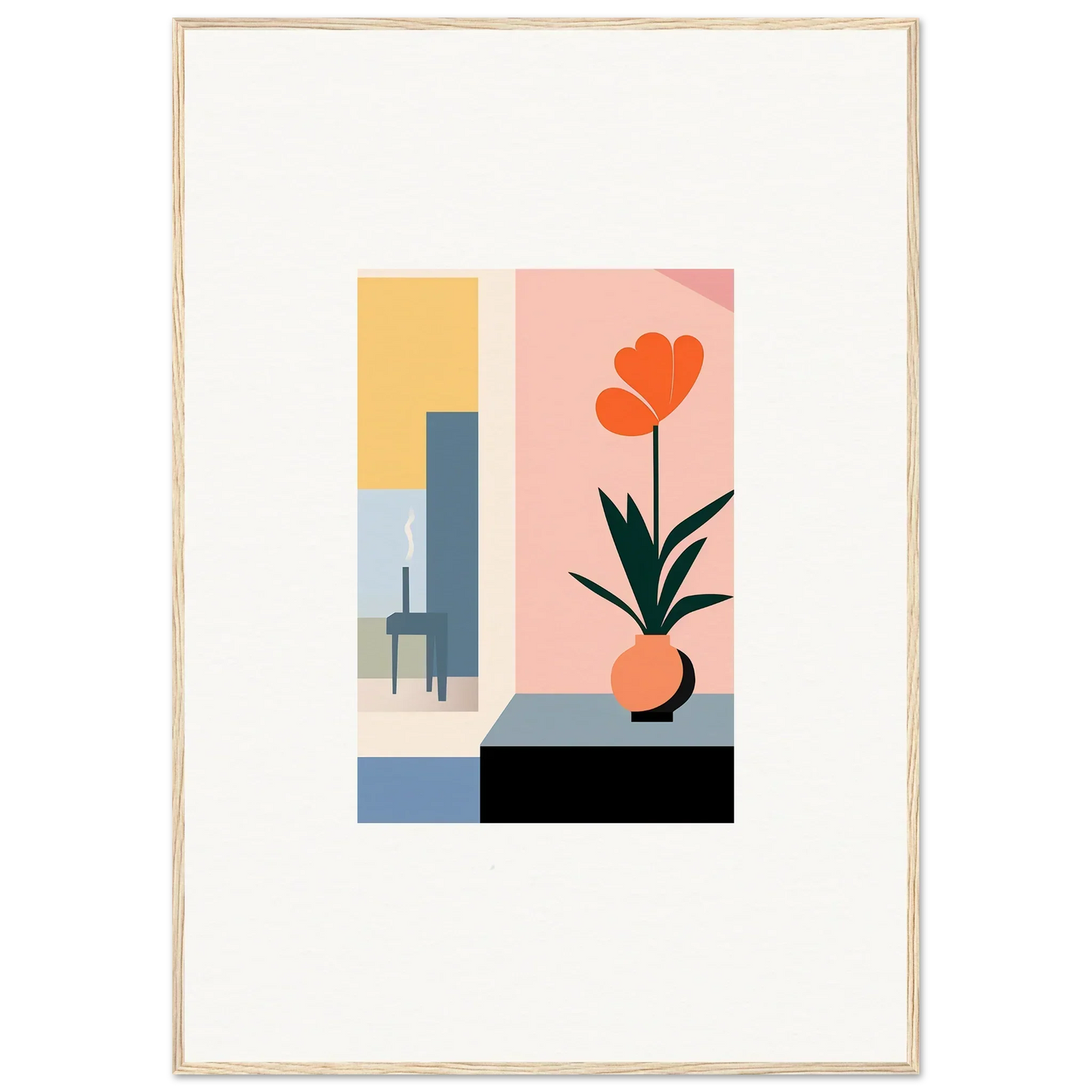 Minimalist canvas print of a potted orange flower for chic room decoration