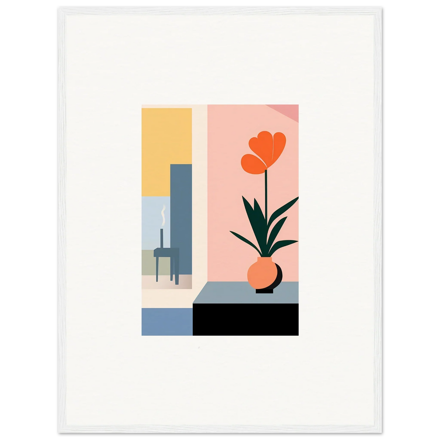 Minimalist potted plant with orange flowers, perfect for room decoration canvas print