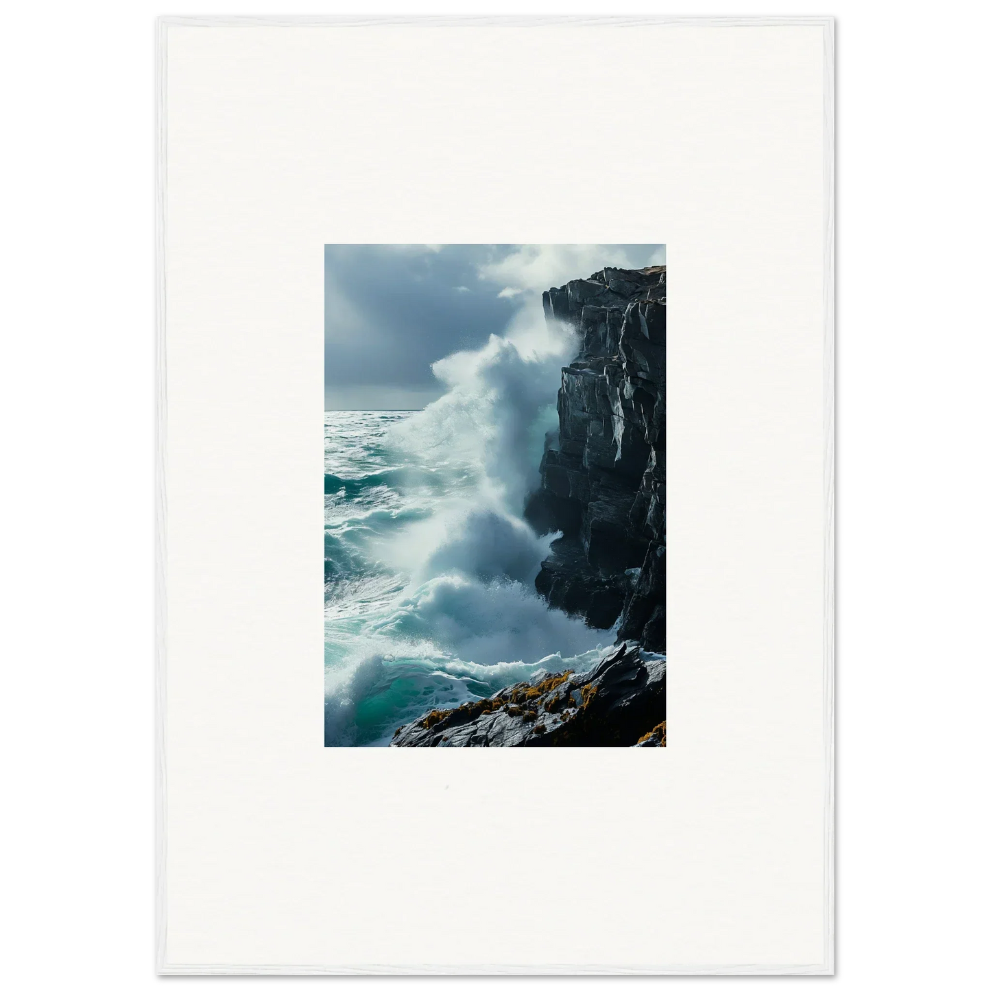 Powerful ocean waves crashing on a cliff from the Serenity Cosmos canvas print