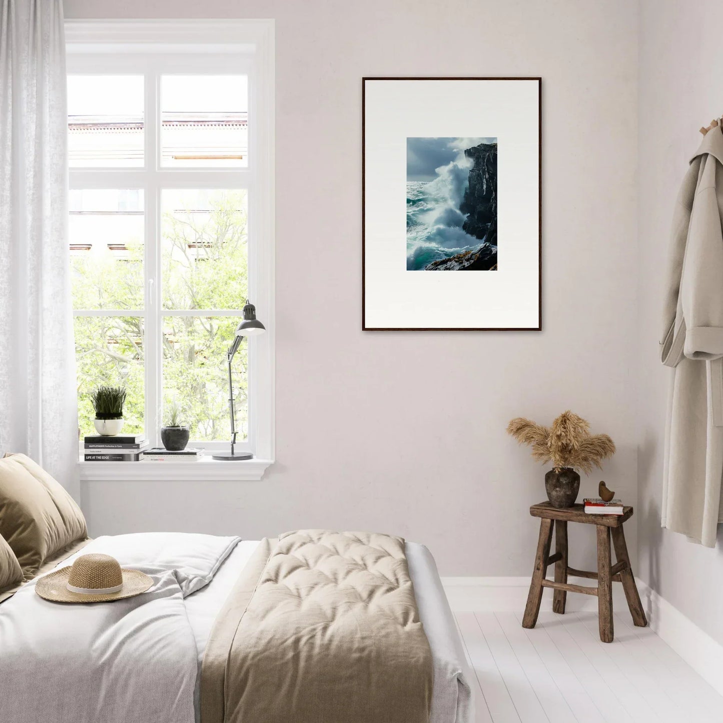 Serene bedroom with a coastal-themed canvas print for dreamy room decoration
