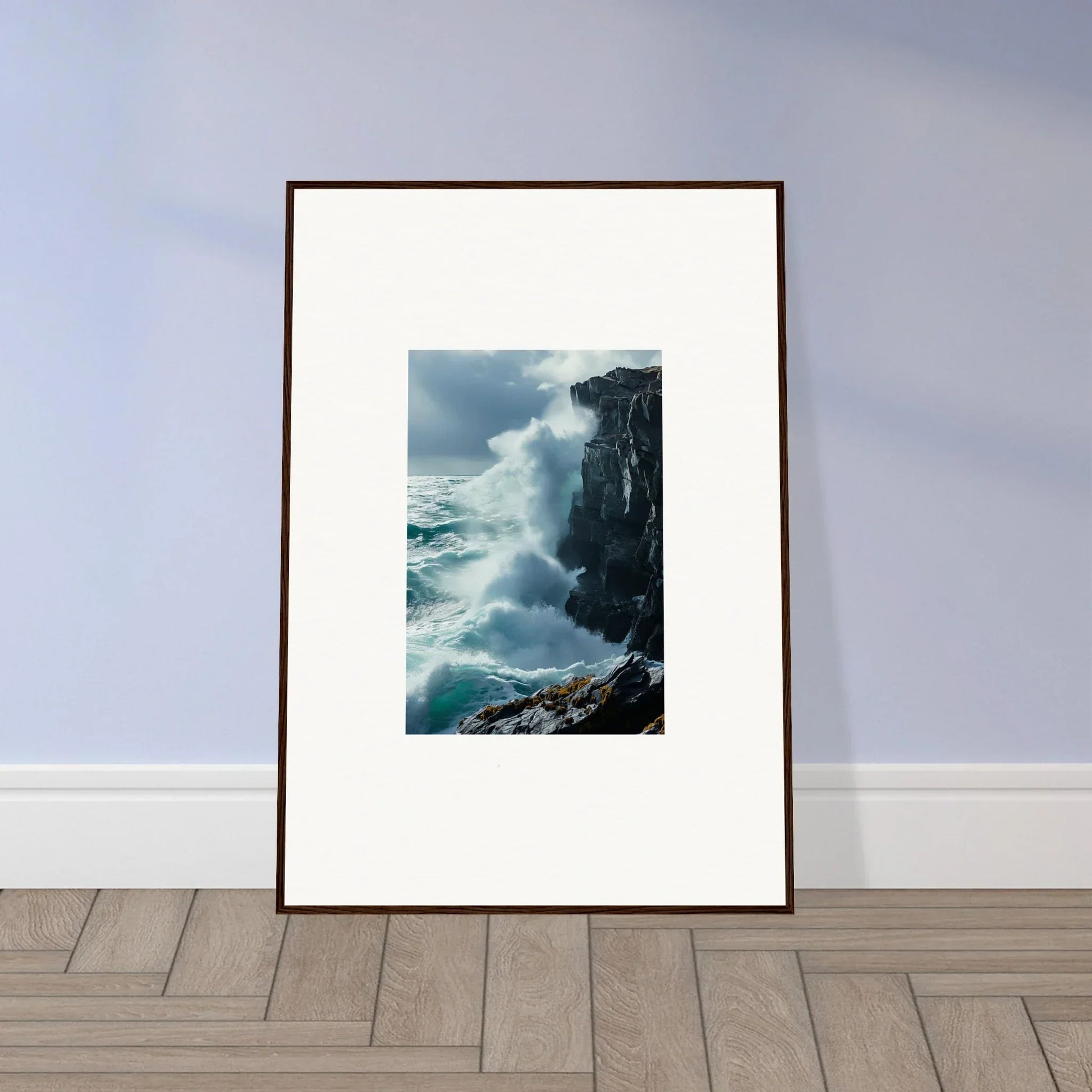Framed photo of crashing waves on rocky cliffs for your Serenity Cosmos room decoration