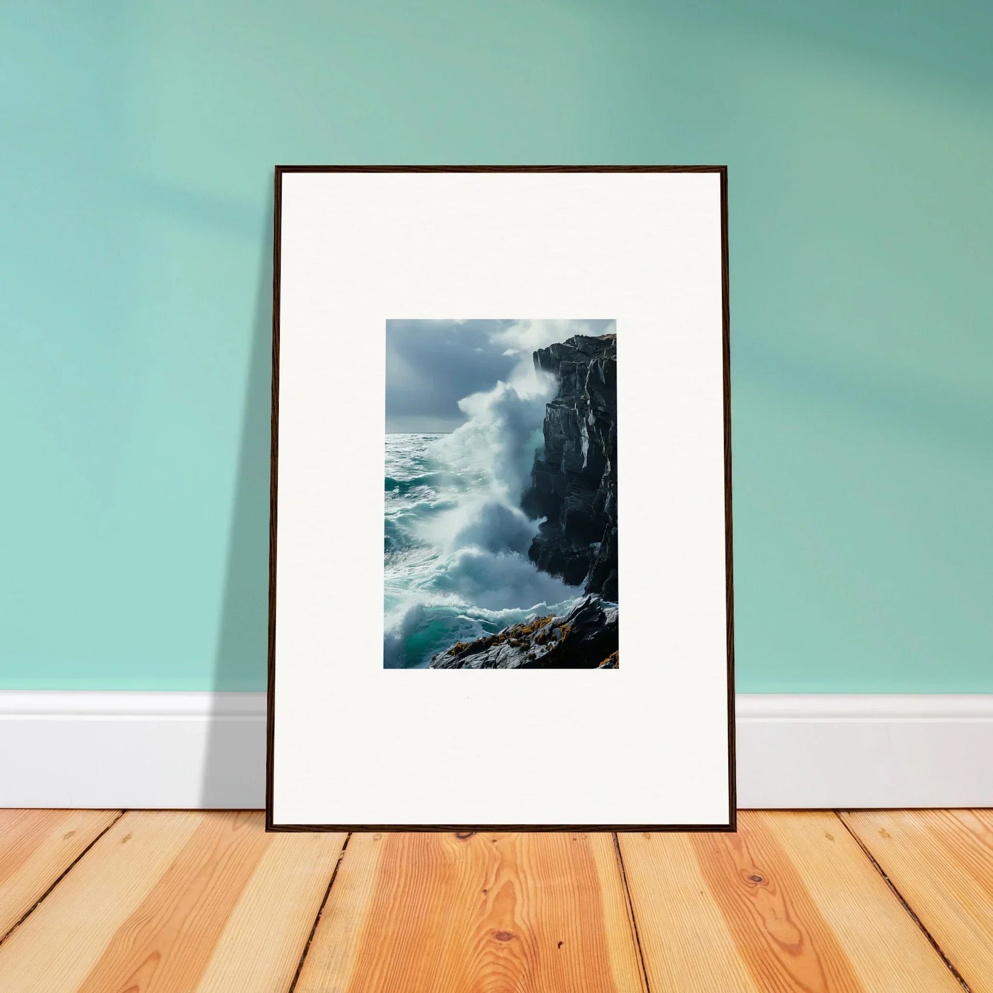 Framed photograph of crashing waves, perfect for a Serenity Cosmos room decoration