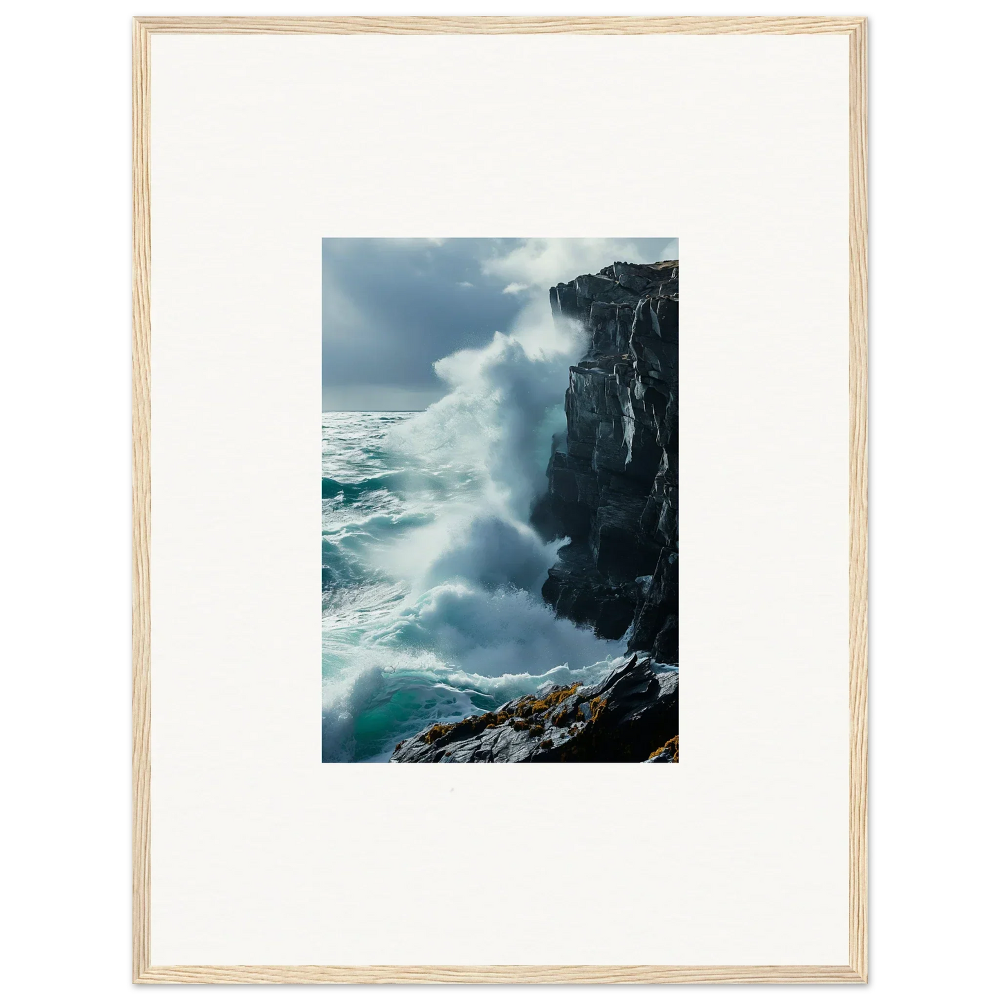 Framed photograph of crashing ocean waves for beautiful Serenity Cosmos room decoration